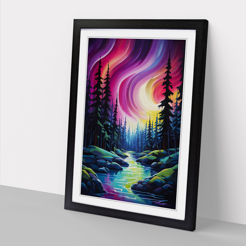 Northern Lights Expressionism No.2 - Single Picture Frame Print on Wood, Black, 46cm H x 34cm W x 2cm D
