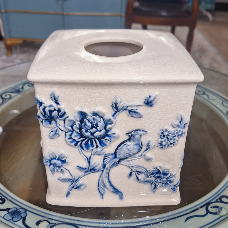 Tissue Box Cover, Blue/White
