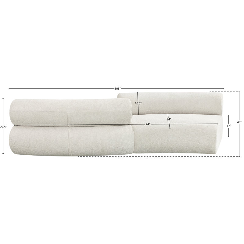Canapé rembourré 108 po Bale, Tissu chenille crème