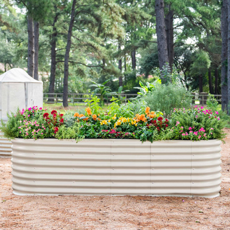 26" Tall 10 In 1 Modular Metal Outdoor Raised Garden Bed, Pearl White