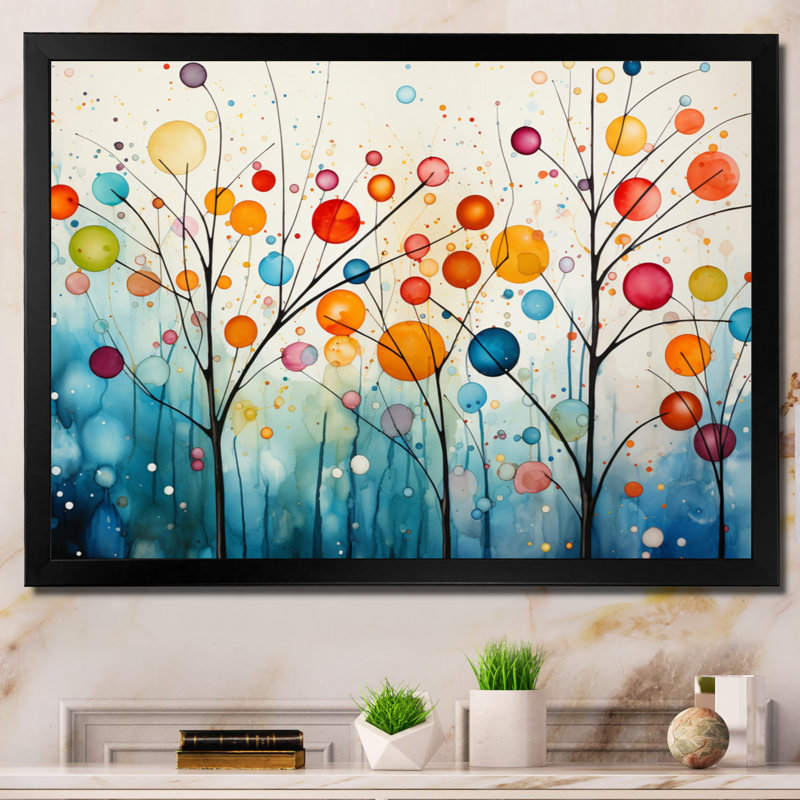 Teal Mid Century Retro Reflections - Abstract Midcentury, art mural encadré, Cadre photo unique, H 16 po x l 32 po, Black