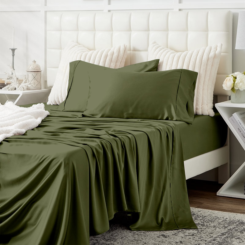 Sage Green Bamboo Rayon Queen Bed Sheet Set