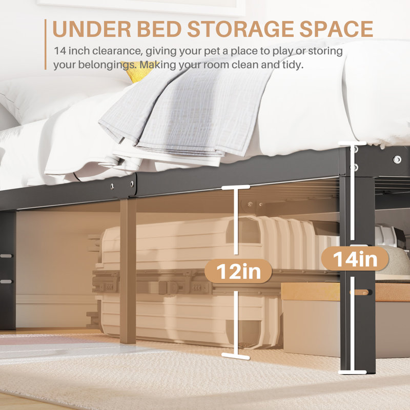 Bed Frame - Metal Platform Bed Frame Mattress Foundation With Steel Slat Support, No Box Spring Needed, Storage Space Under Frame