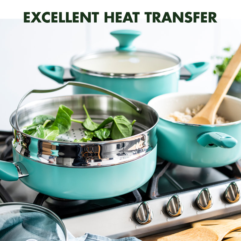 GreenPan Rio Healthy Ceramic Nonstick 16 Piece Cookware Set, Turquoise