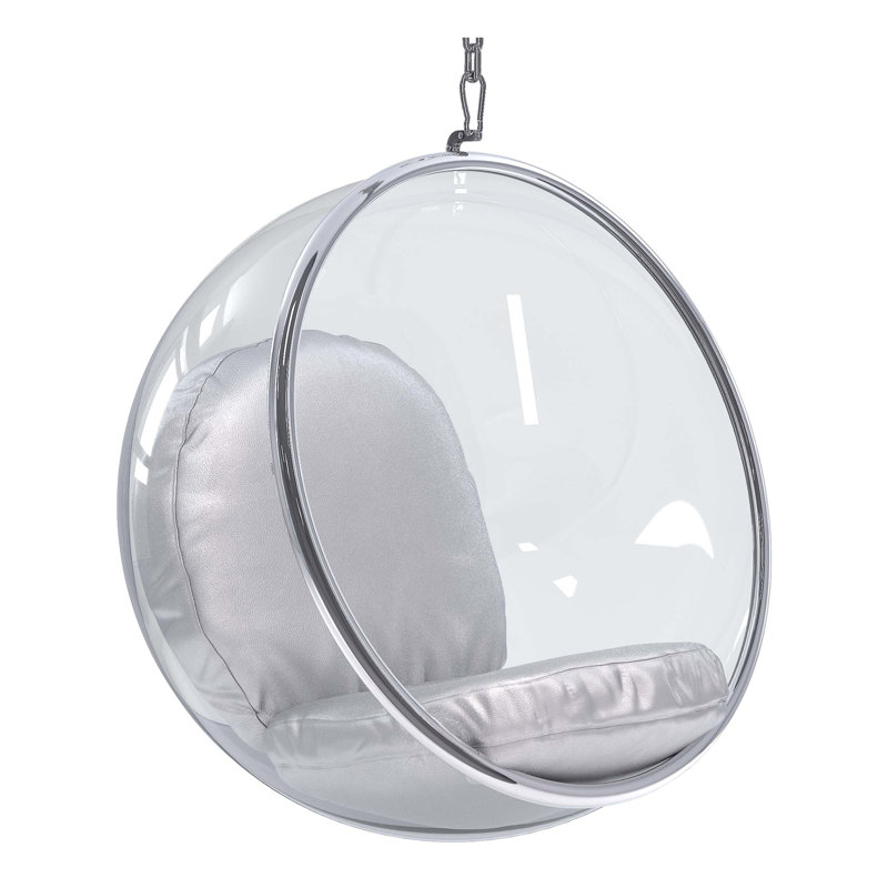 Modholic Hanging Bubble Chair, Silver Cushions, Silver Leather Match