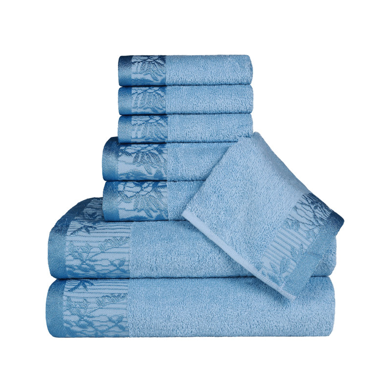 Ensemble de serviettes de bain en coton de poids moyen à bordure florale en jacquard pour la salle de bain Carinna, Cascade