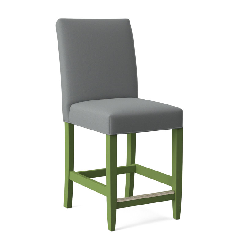 Manhattan Upholstered Stool with Solid Wood Frame, Light Blue Performance Fabric; 0851-55, Sea Glass Finish