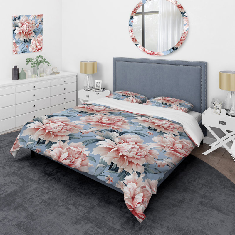 Garden Pink Vibrant Damask Fantasy - Ensemble de housse de couette damassé, Housse de couette simple + 1 taie décorative stan