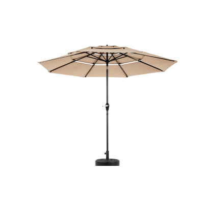 10ft 3 Tier Auto-Tilt Market Umbrella, Aluminium Patio Umbrella with Crank for Poolside and Backyard, Khaki