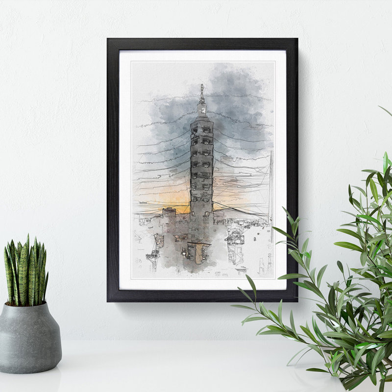 Taipei City in Taiwan Abstract - Picture Frame Painting Print, Black Framed, 33cm H x 24cm W x 2cm D