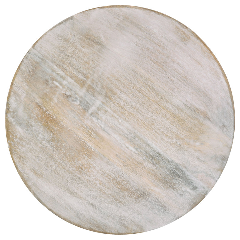 White Washed Pedestal Accent Table, Ivory