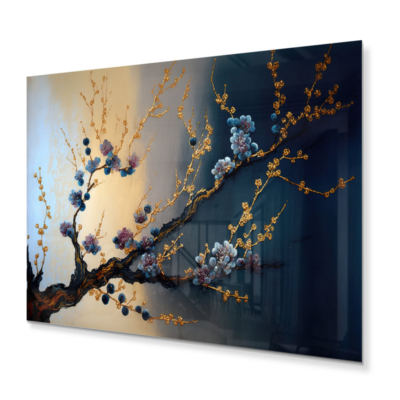 Blue Cherry Blossom Branch I - Metal Wall Décor, 34" H x 44" W
