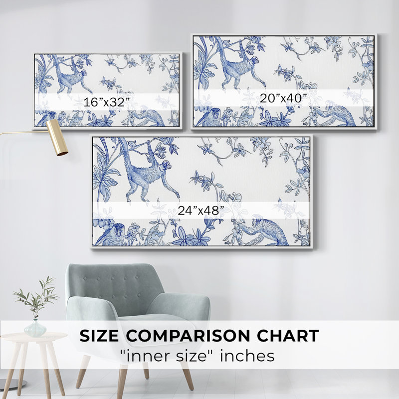 «Blue Monkey Land Toile II», toile tendue avec châssis, prête à accrocher, H 21 po x l 41 po, Blanc
