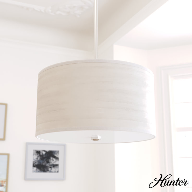 Solhaven Mid-Century Bleached Alder 14" Drum Pendant with Brushed Nickel Finish