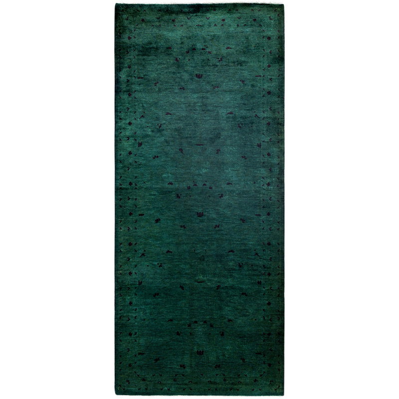 Overdyed Hand-Knotted Wool Modern-Contemporary Green Runner 2' 7" x 6' 2"