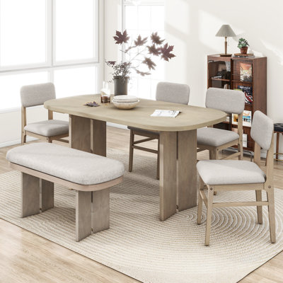 Ensemble de table de salle à manger rembourrée 6 pièces avec banc