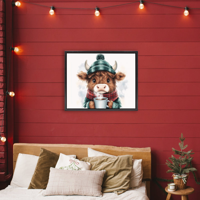 Cadre flottant Cozy Hot Chocolate Cow, design par Whimsical Wonders, Cadre flottant noir de jais, H 17 po x l 21 po