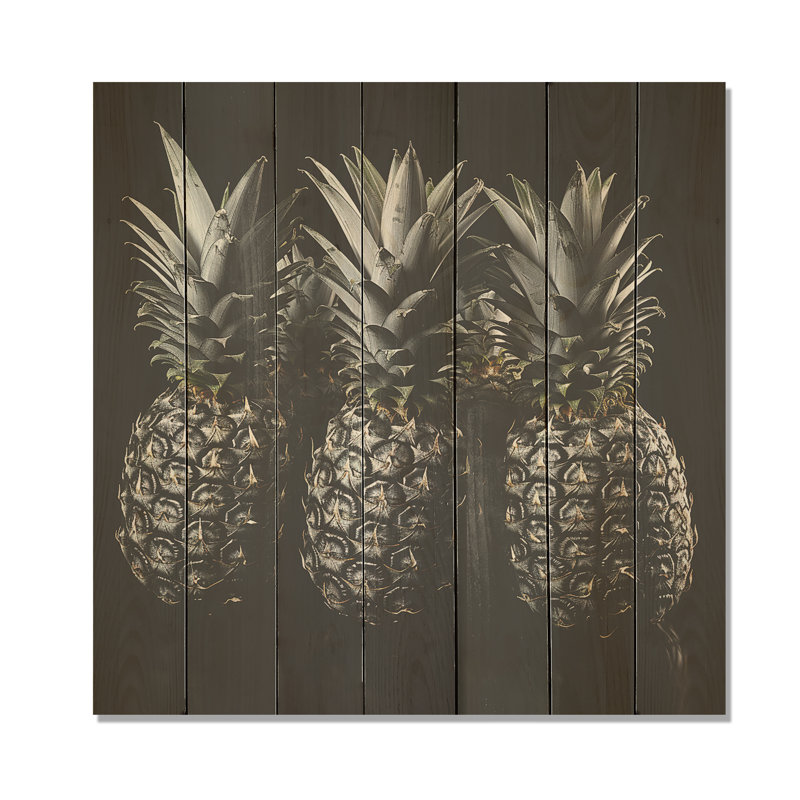 Deep Charcoal Pineapple Shadows II - Pineapples On Wood Print, 15" H x 15" W