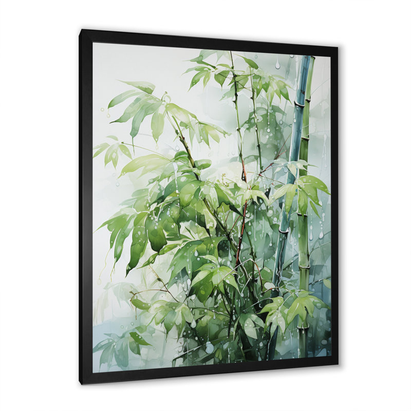 Bamboo Romantic Impression I - Décoration murale florale et botanique, Impression noire sur toile encadrée
