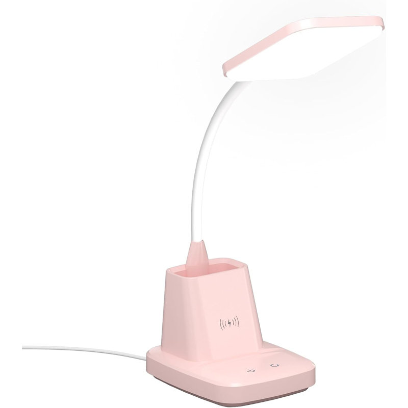 Lampe de bureau à DEL avec chargeur sans fil, commande tactile à intensité variable à 3 modes, col-de-cygne flexible, porte-stylo, lampe d'étude adaptée au bureau à domicile et au dortoir