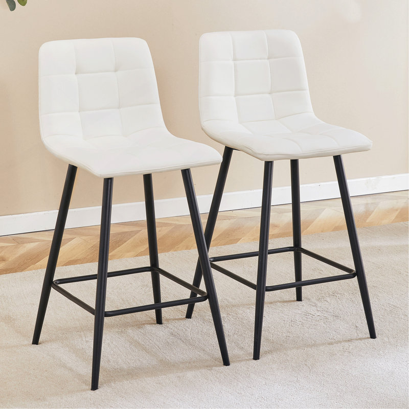 Ensemble de chaises de bar modernes en PU blanc - deux pièces, confort stable. Conception à carreaux, White
