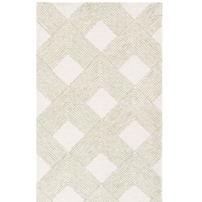 Ebony 752 Hand Tufted Wool Cotton Geometric Rug in Green/Ivory, Rectangle 4' x 6'