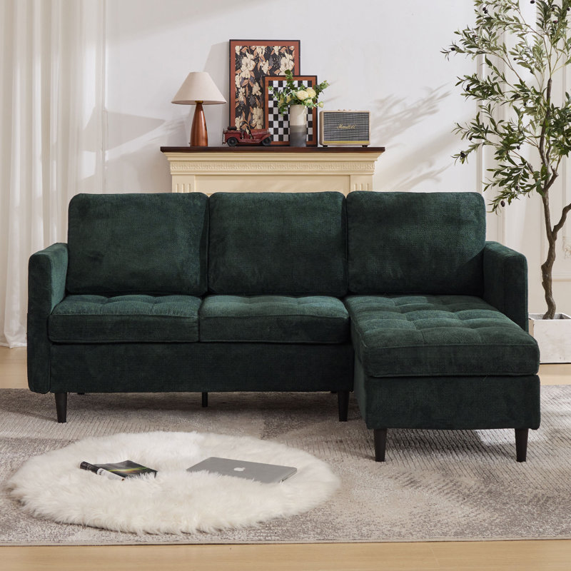 Canapé modulaire en L de 77,5 po avec méridienne de rangement et charge USB, Vert foncé