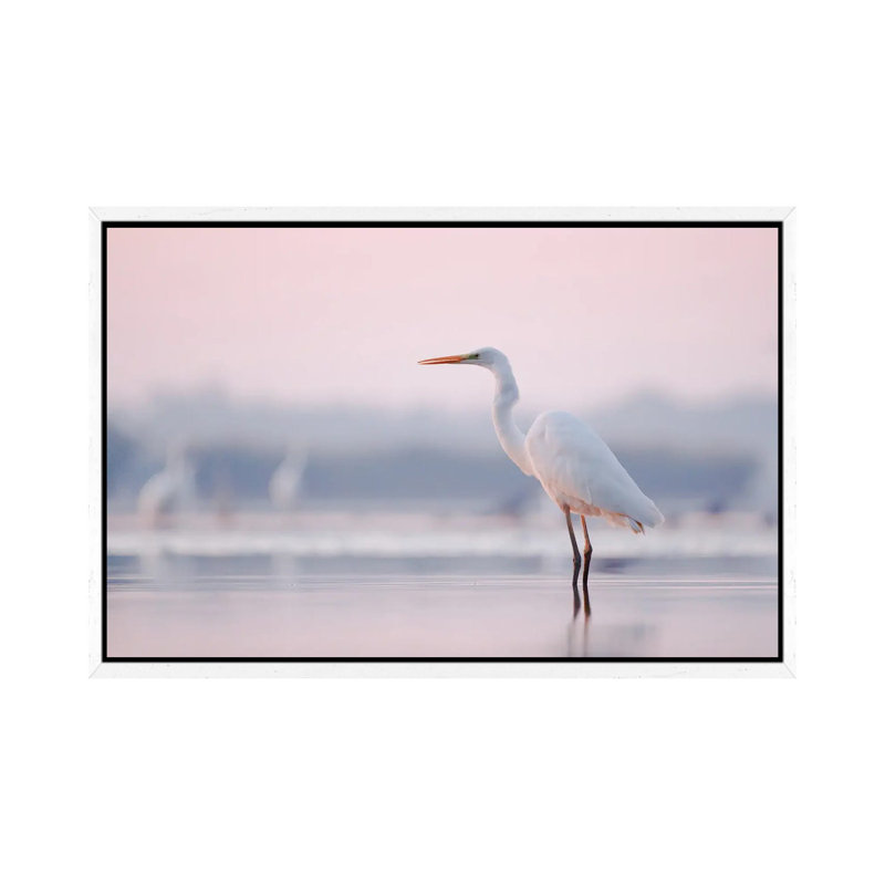 Pastel Egret 1 Piece Wall Art on Canvas, 66.04 cm H x 45.72 cm W, White Framed Canvas