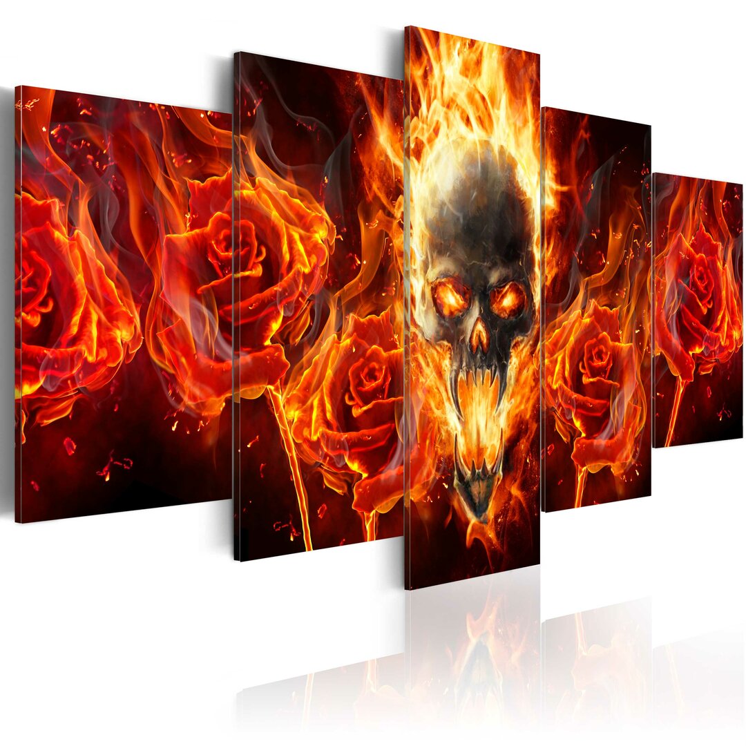 5-tlg. Leinwandbilder-Set Fiery Skull