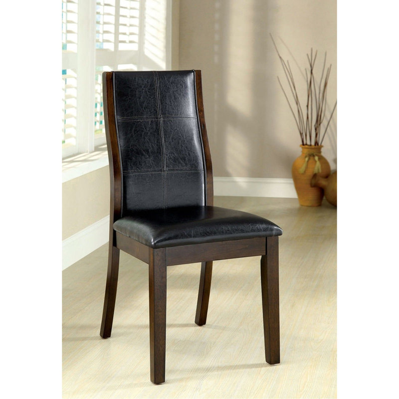 Ensemble de chaises d'appoint de salle à manger de style transitionnel avec dossier rembourré en similicuir brun cerise