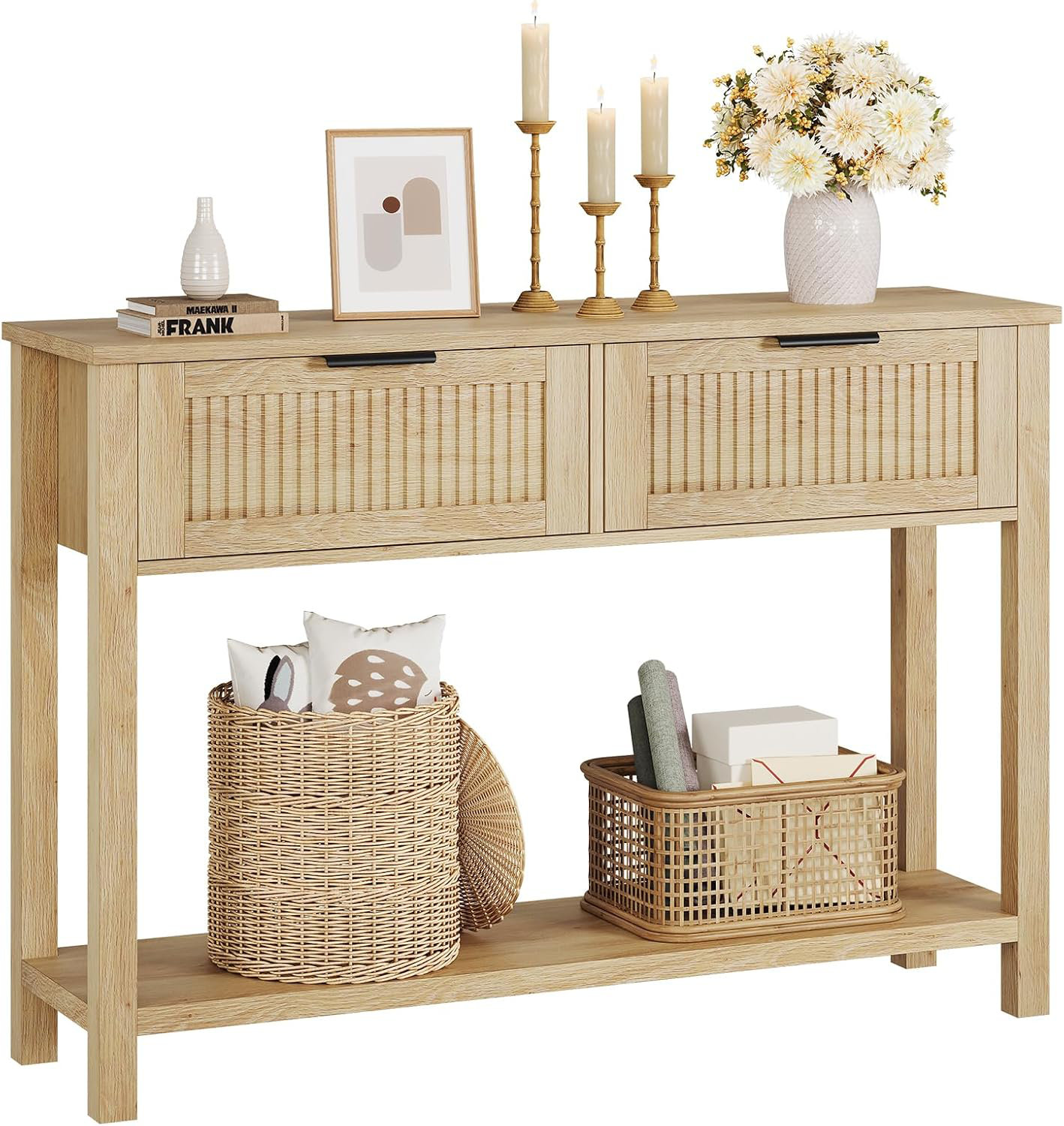 August Grove® 43 Inch Entryway Table, 2 Tier Wood Console Table with 2 ...
