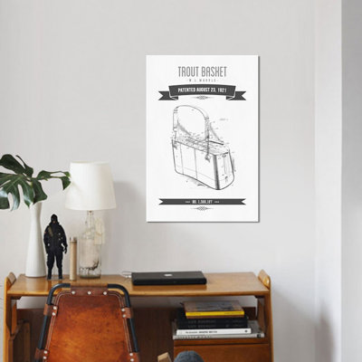 " W.L. Marble Trout Basket Patent Sketch Retro (Charcoal) " Graphic Art