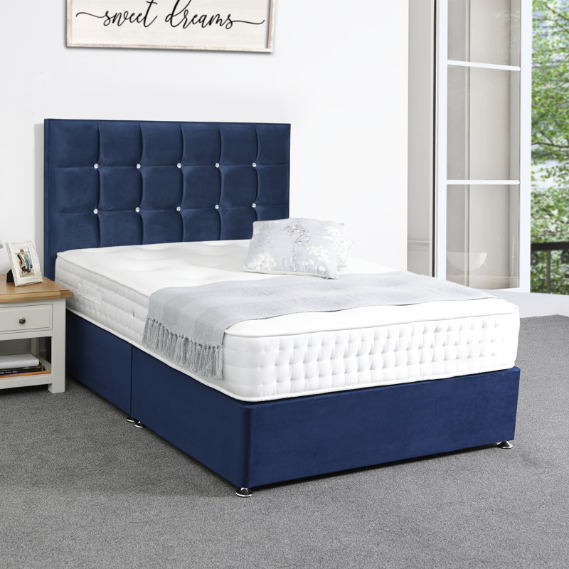 Glamour Upholstered Headboard, Plush Navy, Double (4'6'), Velvet