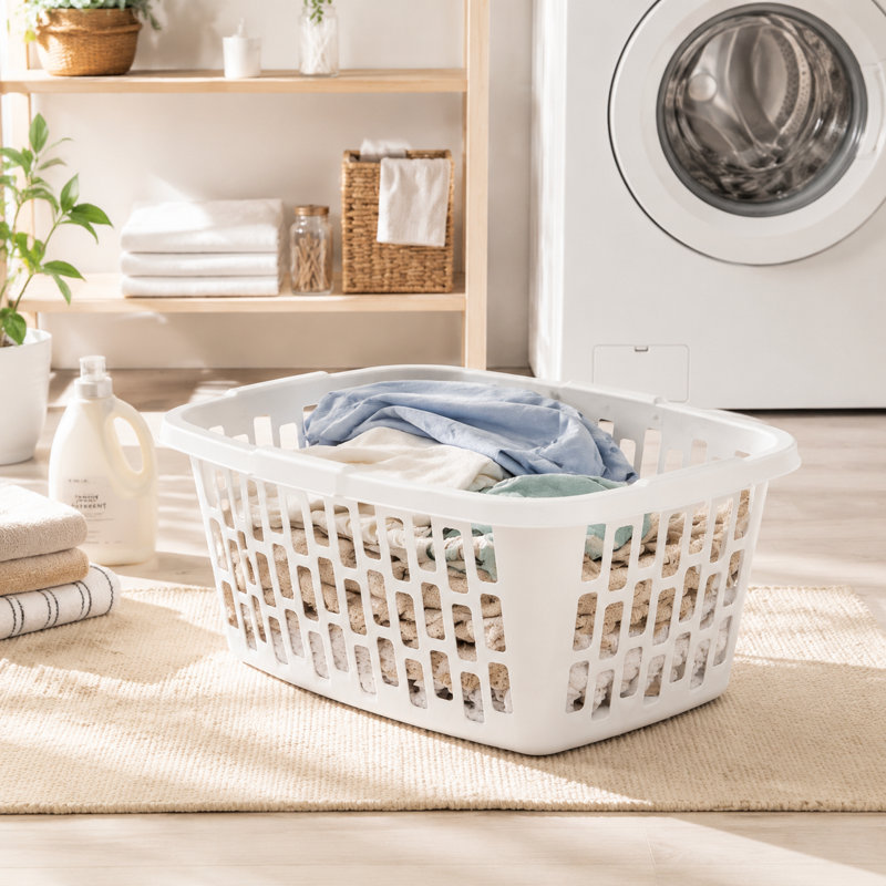 Basic Home Essentials: White Laundry Basket — 1.5-Bushel Rectangular, Lightweight Clothing Organizer