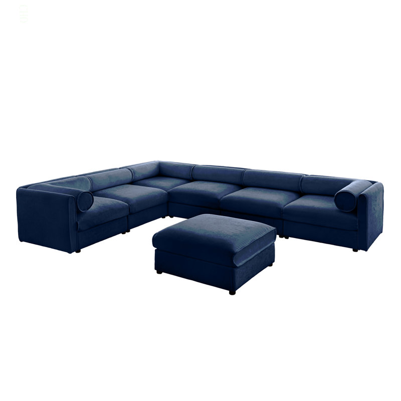 Large Modular Sectional Sofa Sectional Couch With Storage Chenille Sectional Sofa For Living Room, Cylindrical Backrest And Armrests 6 Seats,Blue