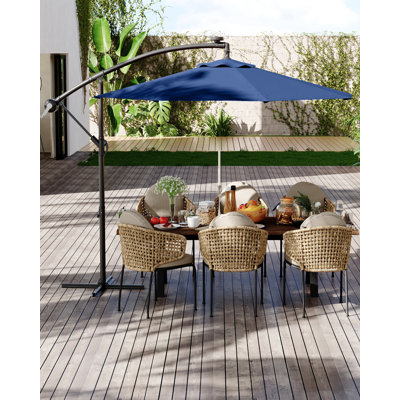 Parasol en porte-à-faux avec base incluse, abat-jour 10 pi pour 2 à 6 personnes, conception décalée extérieure avec rotation à 360 degrés et inclinaison infinie, auvent durable résistant à la décoloration pour la cour de la piscine, bleu marine