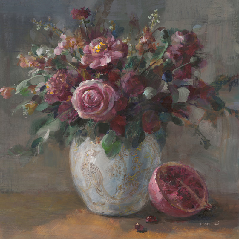 «Moody Rich Fall Florals» par Danhui Nai, reproduction, H 36 po x l 36 po x P 1,25 po, Reproduction avec cadre noyer, Non