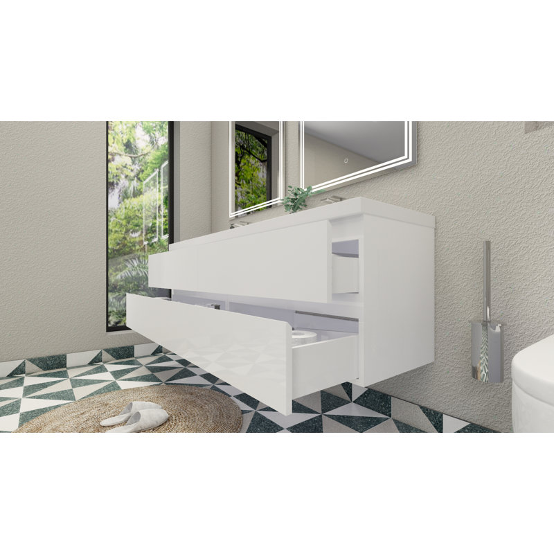 Drason Double Bathroom Vanity with Acrylic Top, High Gloss White