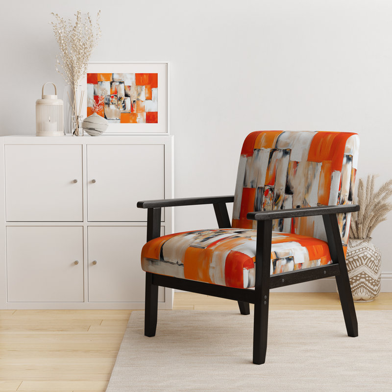 Coloré peinture abstraite Strokes II - Chaise d'appoint rembourrée et fauteuil moderne, Polyester orange / blanc