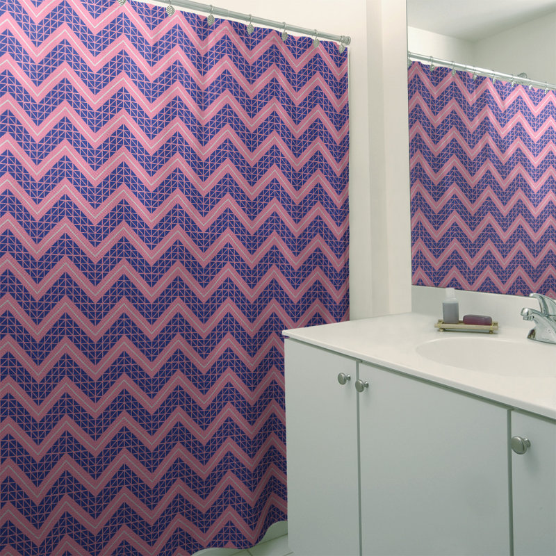 Rideau de douche simple à chevrons à la main classic, Rose / Bleu