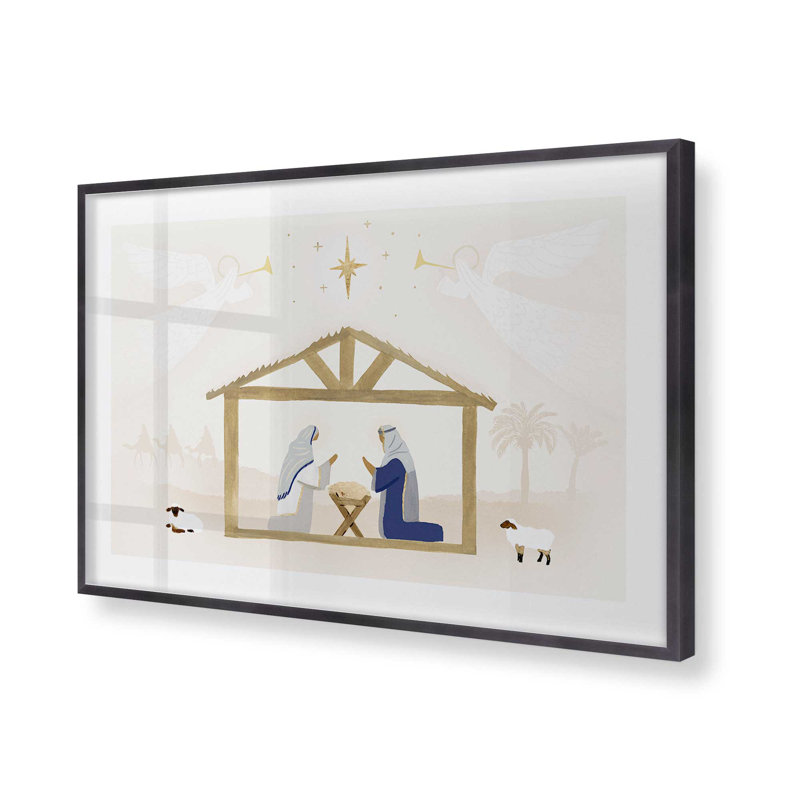 Impression de la crèche de la Sainte Nuit dans un cadre, H 12,25 po x l 15,25 po x P 1,25 po, Cadre simple en zinc patiné