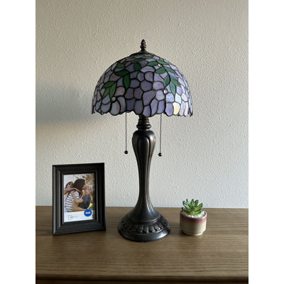 Fogg Tiffany Style Table Lamp Purple Stained Glass Green Leaves LED Bulbs Included 22"" H x 12"" W -  Fleur De Lis Living, 66E9BBCCFC4A4CEBBE54B3465FE7B324