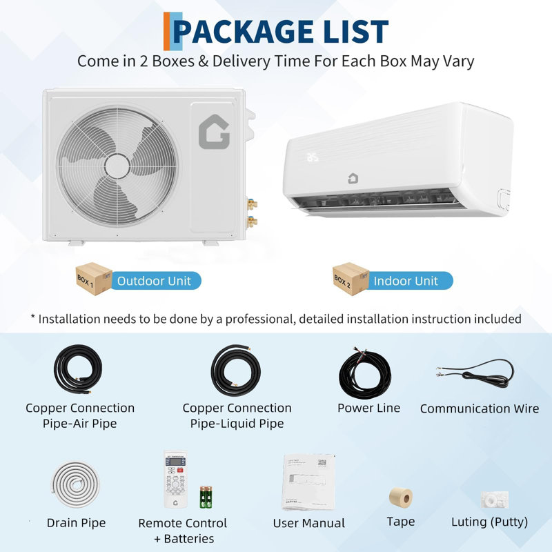 Mini climatiseur HD HD - 12 000 BTU, SEER 19, réfrigérant R32 230 V, compatible avec commande vocale WiFi et unité de chauffage et de refroidissement silencieuse