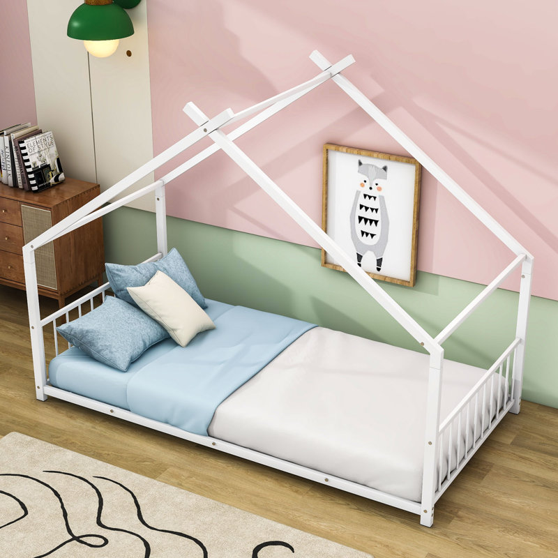 Metal House Bed, Twin, White