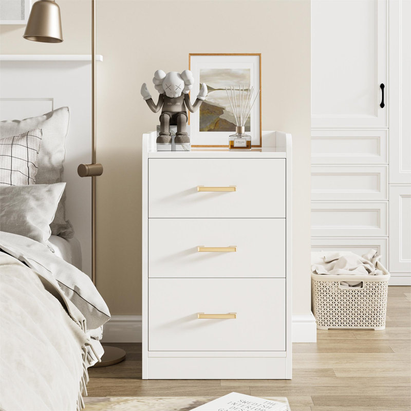 Bettylee 3-Drawer Nightstand with Charging Station, White, Individual