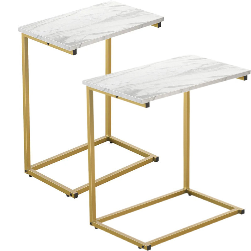  Ensemble de 2 tables de bout de 20,5 po, table d'appoint en forme de C, plateau de collation et table de chevet pour petit espace, table d'appoint peu encombrante pour canapé, salon, chambre à coucher, chevet, fauteuil inclinable, balcon