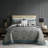 5 Piece Queen Bedspread - , Teal Throw Pillows 100% Microfiber Reverse Cotton Fill, Captivating Grey Border With Stylish