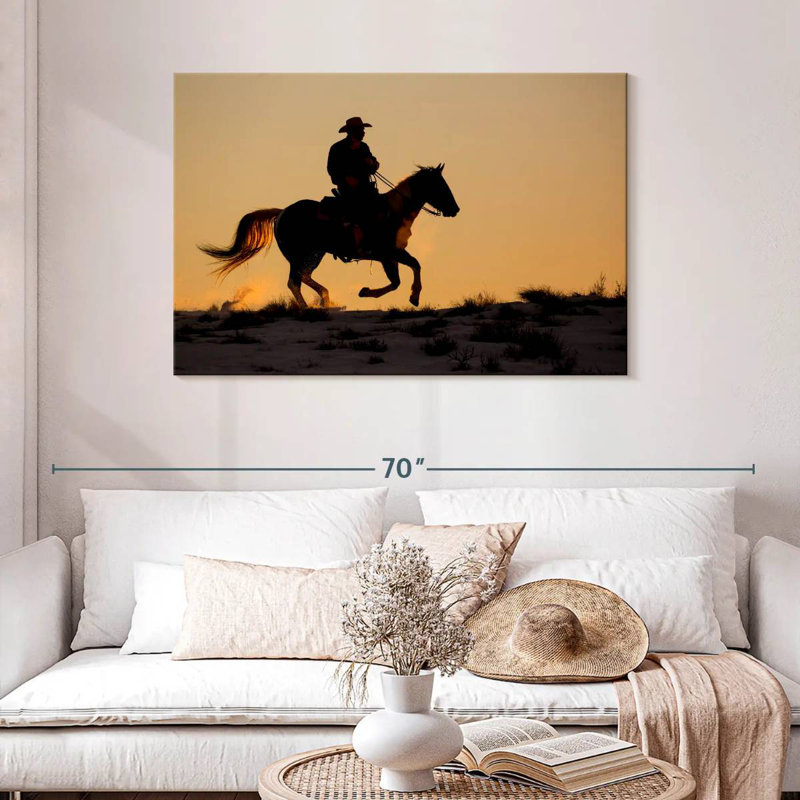 Lelar, cowboy à cheval, H 30 po x l 45 po
