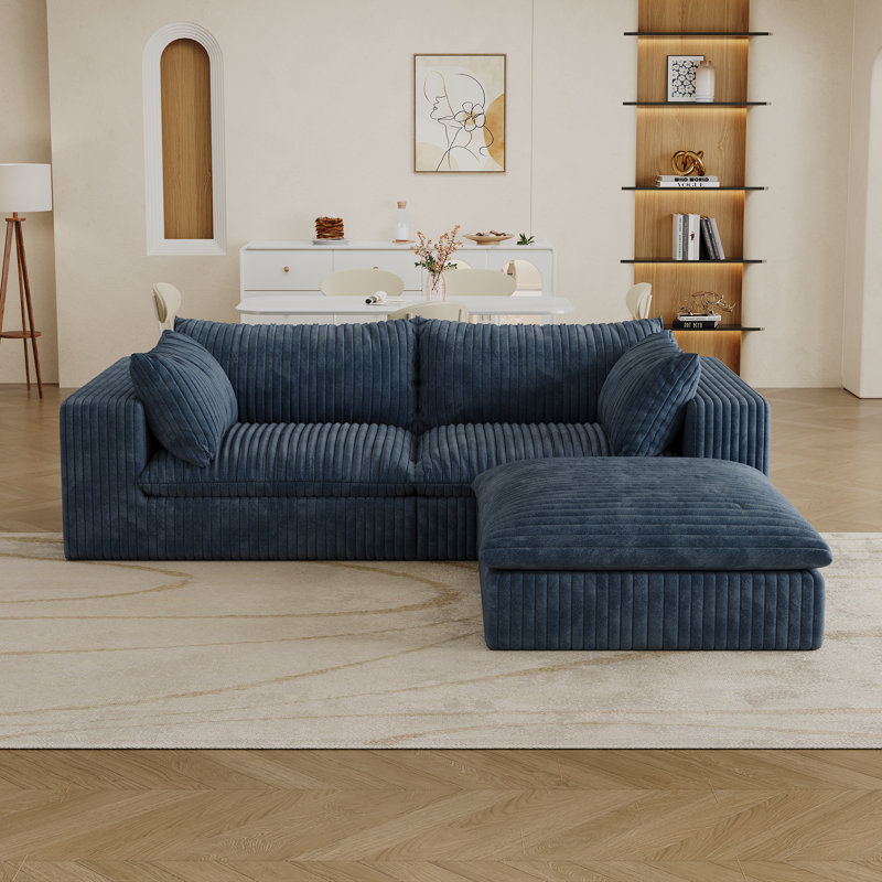 Canapé 79 po Cloud avec canapé désossé, canapé modulaire en tissu velours côtelé avec assise profonde et coussins rembourrés de plumes, canapé double couche sans assemblage avec coussin amovible