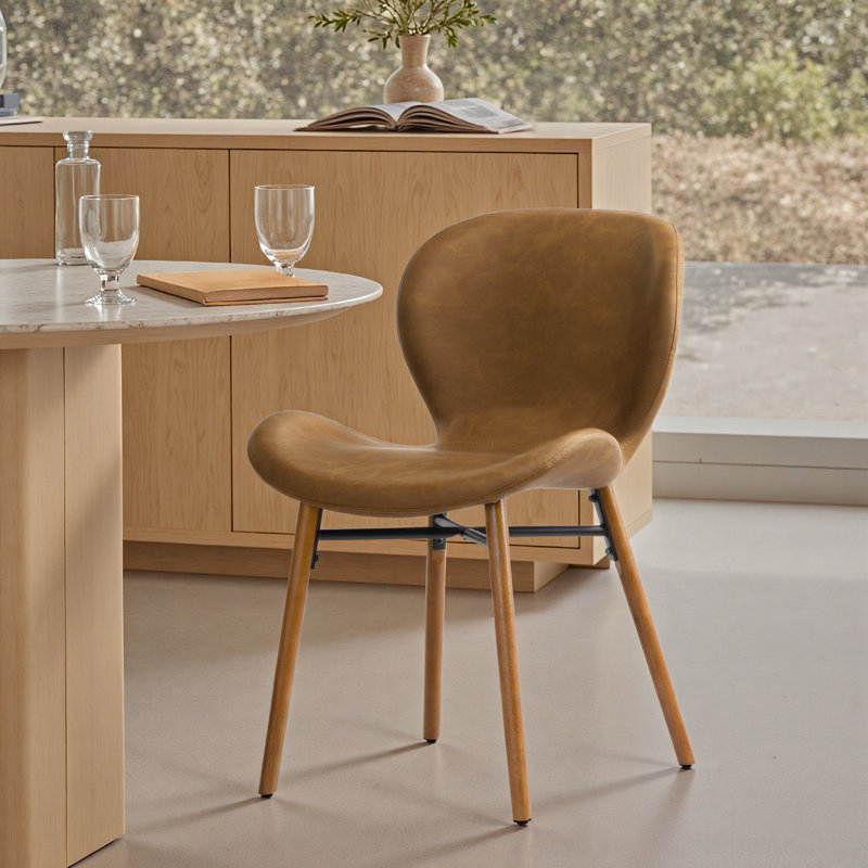 Chaise en similicuir et bois massif, Brun